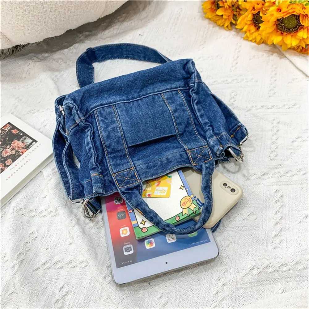 Denim Cloth Women Little Shoulder Bag Girl Light Blue Canvas Fabric Handbag Small Casual Tote Detachable Strap Lady Zipper Purse Y250121