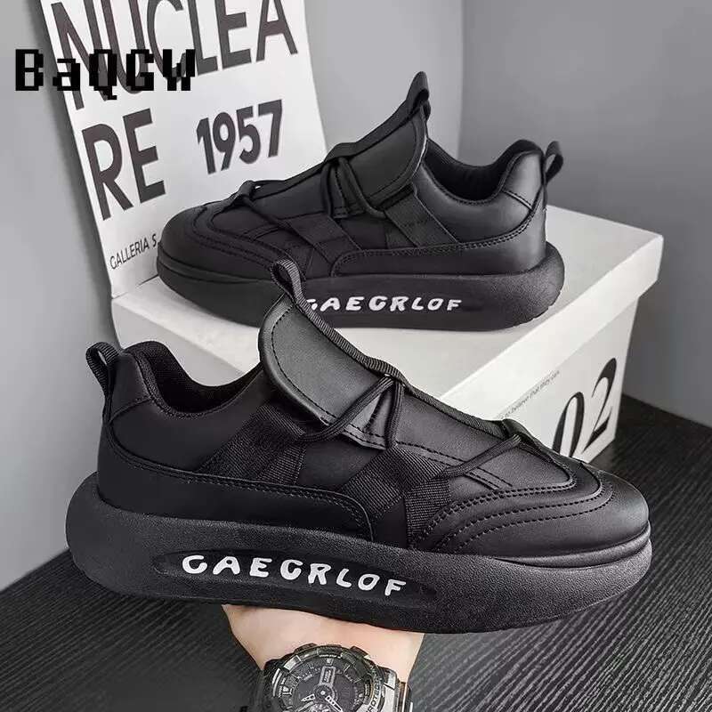 Men Fashion Running Designer Leather Patchwork Breathable Height Increased Platform Chunky Sneakers Loafers Shoes