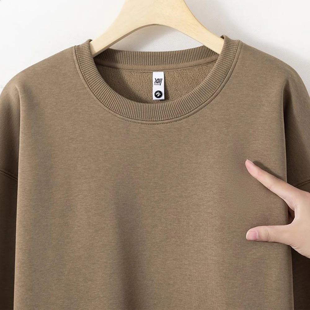 Winter Heavy Weight Warm Fleece Sweatshirts Men High Quality Crewneck Hoodies For Sudaderas Sin Capucha 250114Z