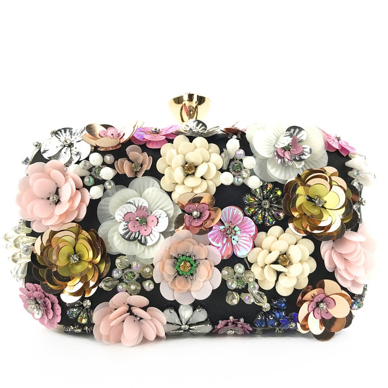 Fashion Evening Bag Ladies Handmade Flowers Beaded Bag Banquet Wedding Party Bag