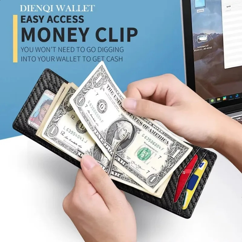 Metal Money Clip Wallet RFID Blocking Slim Card Holder Bag Credit Cardholder Carbon Fiber Bifold Smart for Men 250114