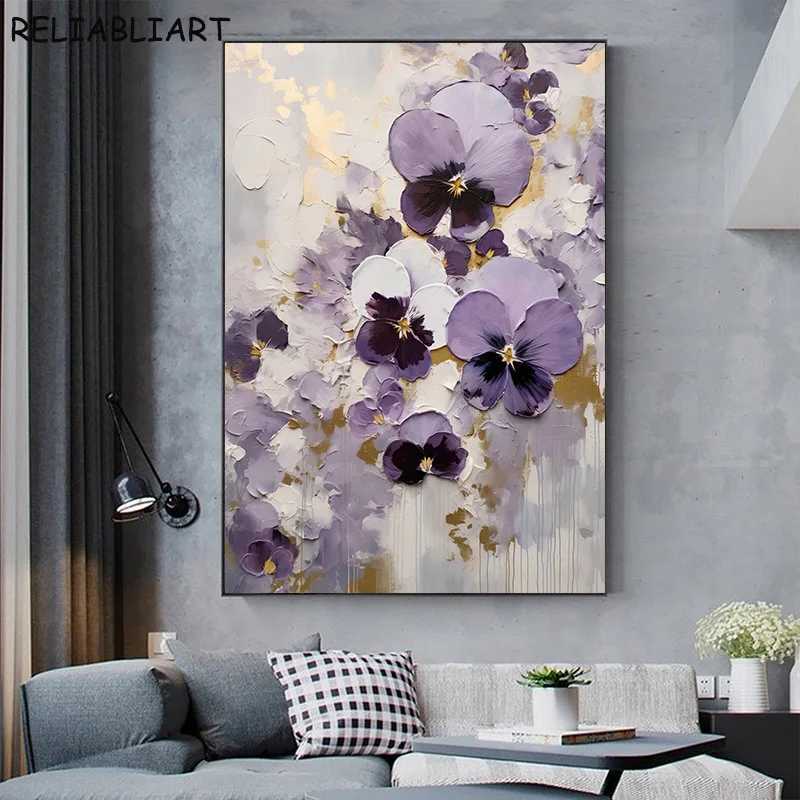 Knife Painting with Flower Poster and Prints Wall Art Pictures Canvas Painting for Living Ro He Decor No Frame Y250122