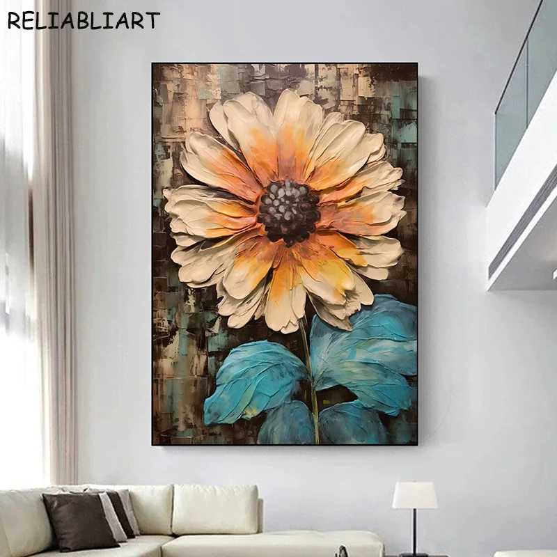 Knife Painting with Flower Poster and Prints Wall Art Pictures Canvas Painting for Living Ro He Decor No Frame Y250122