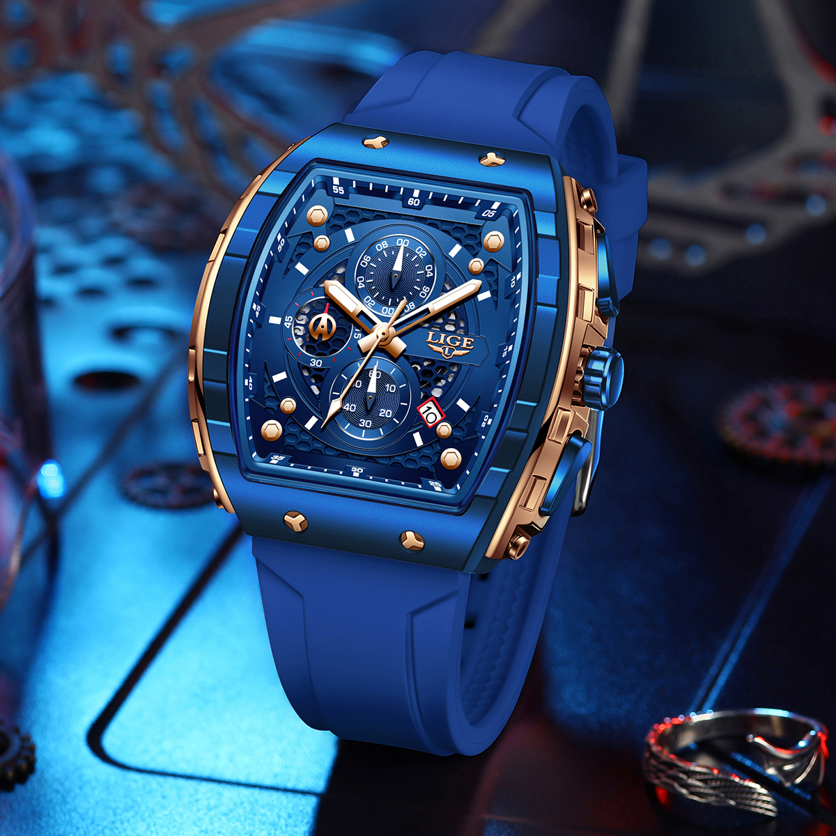LIGE Top Brand Luxury Square Quartz Watches for Men Fashion Casual Sport 50M Waterproof Man Watch Auto Date Military Chronograph Local warehouse