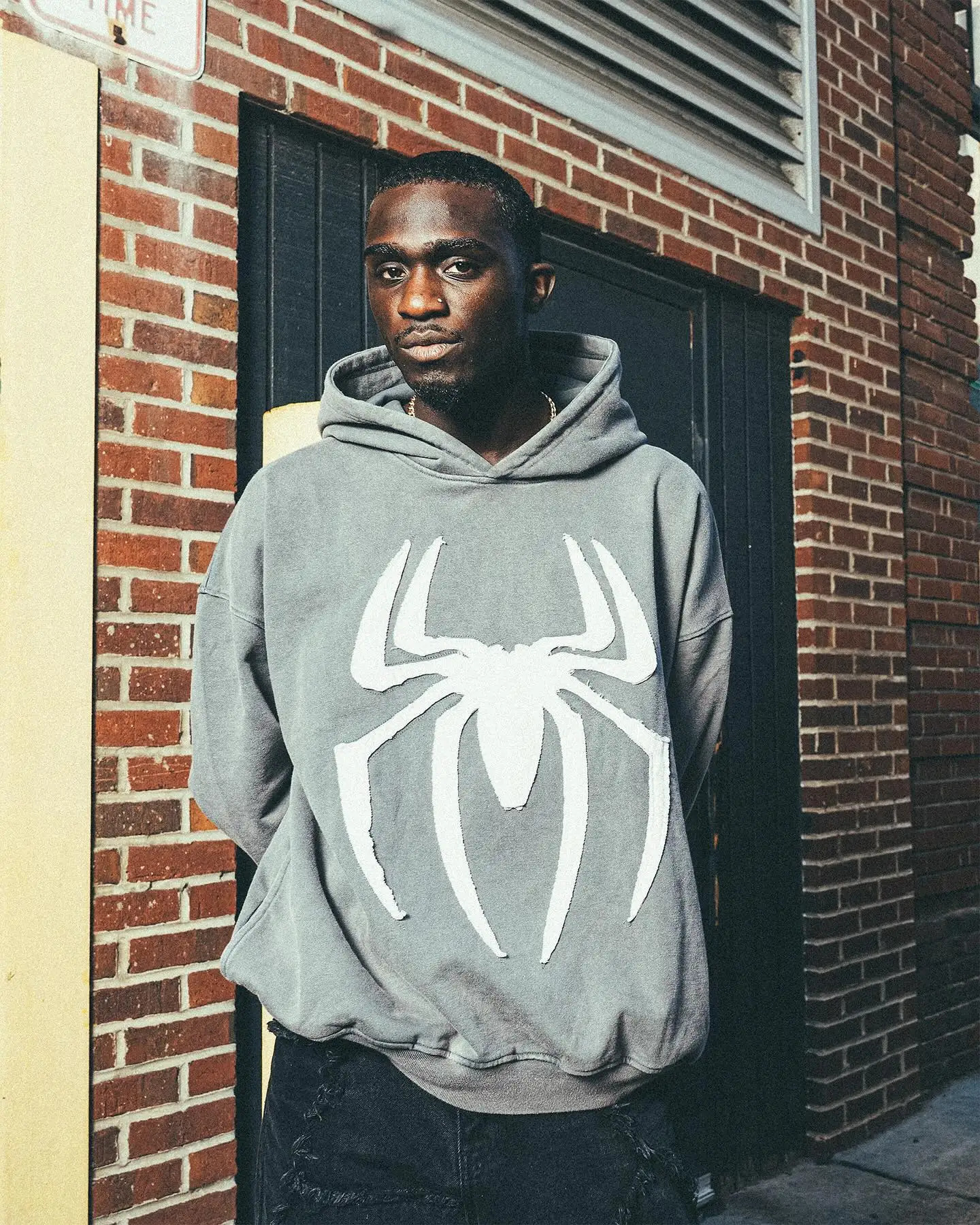 Grey Black Gothic Big Spider Pattern Patchwork Hooded Pullover Y2k Retro Loose Men Women Hip Hop Hoodie Jacket Street Sweatshirt 250110