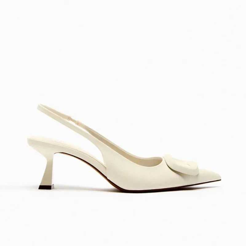 Elegant White Shoes for Wen Fashion Buckle Design 2024 Summer High Heeled Slingback Stiletto Pointed Toe Fem Off Sandals Z250122