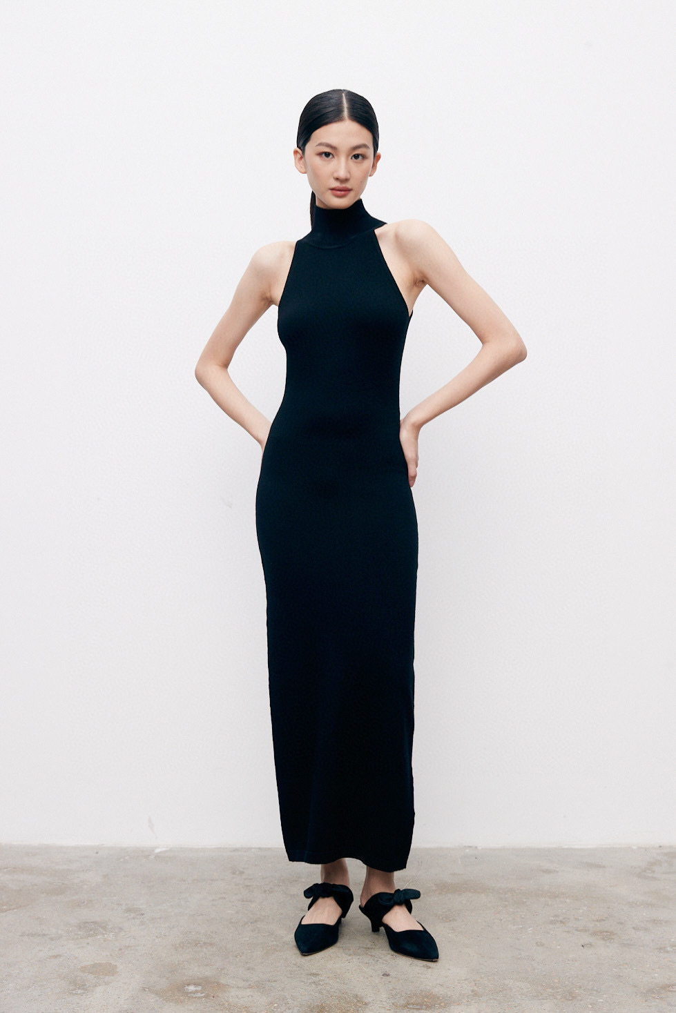 X3310 Dinner Occasion Annual Meeting Holiday Colorful Knitted Wool Temperament Sleeveless Stand Collar Long Dress