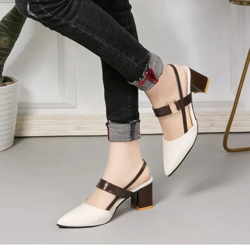 Women Sandals Summer Pointy Chunky Plus Size Fashion High Heels Shoes Zapatos De Mujer 250117BJ - view 5