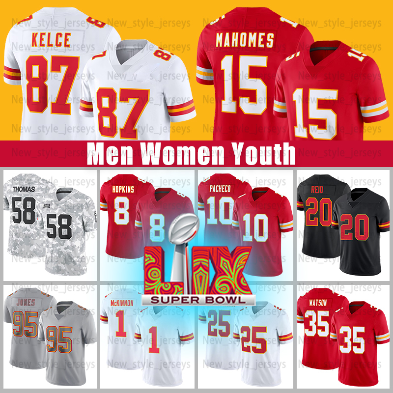 Football Jerseys Mahomes Kelce Hopkins Worthy Pacheco Watson Bolton Reid Edwards-Helaire