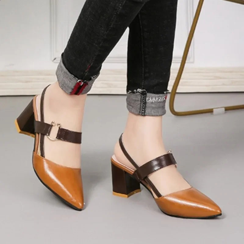 Women Sandals Summer Pointy Chunky Plus Size Fashion High Heels Shoes Zapatos De Mujer 250117BJ - view 1