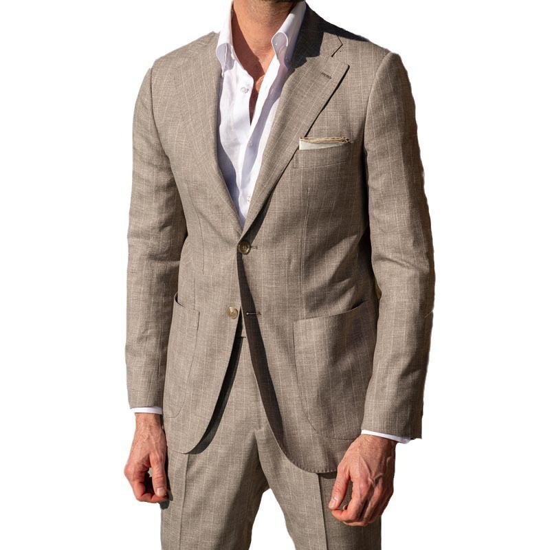 Suits For Men Designer Hot Selling Linen Slim Fit Jacket 2025 Casual Business Fashion Men's Suit Ea4