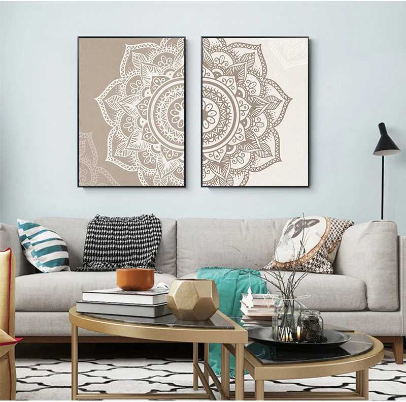 Bohen Mandala Floral Beige Wall Art Print Poster Picture Canvas Painting Living Room Interior Yoga Room Decor No Frame Y250122