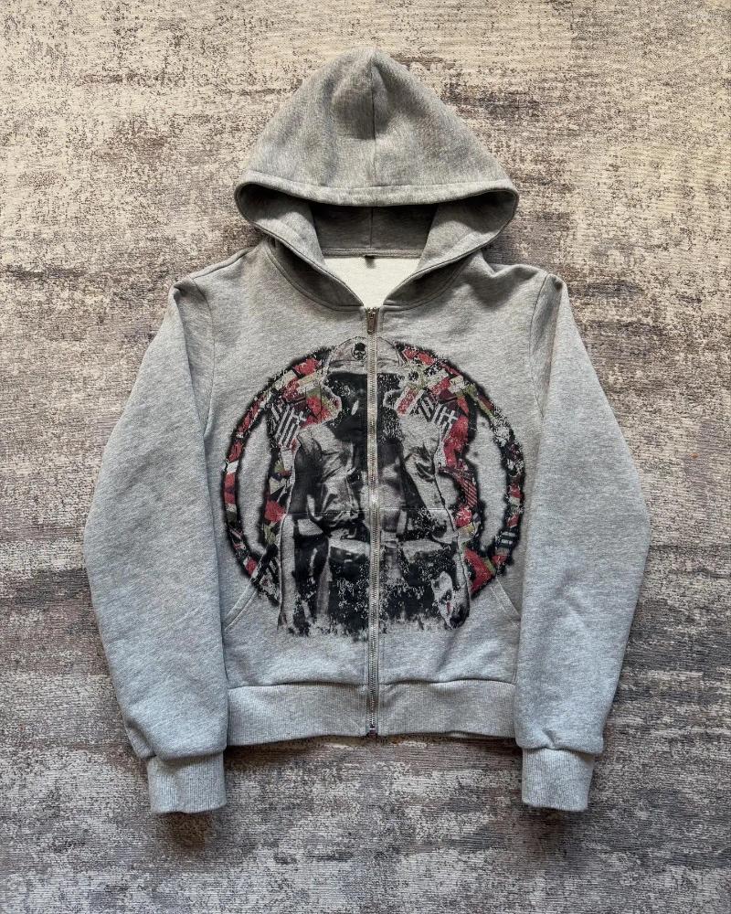 Mens Hoodies Oversized Loose Casual Soldier Printed Hoodie Retro Old Grey Streetwear Pullover Winter Cotton Sweatshirt Men Clothing