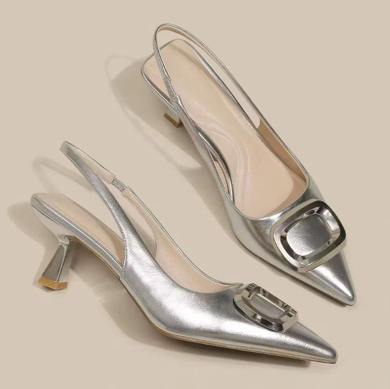 Women Sandals Fashion Design Sense Pointed Toe Versatile Triple Black White Sier fashion