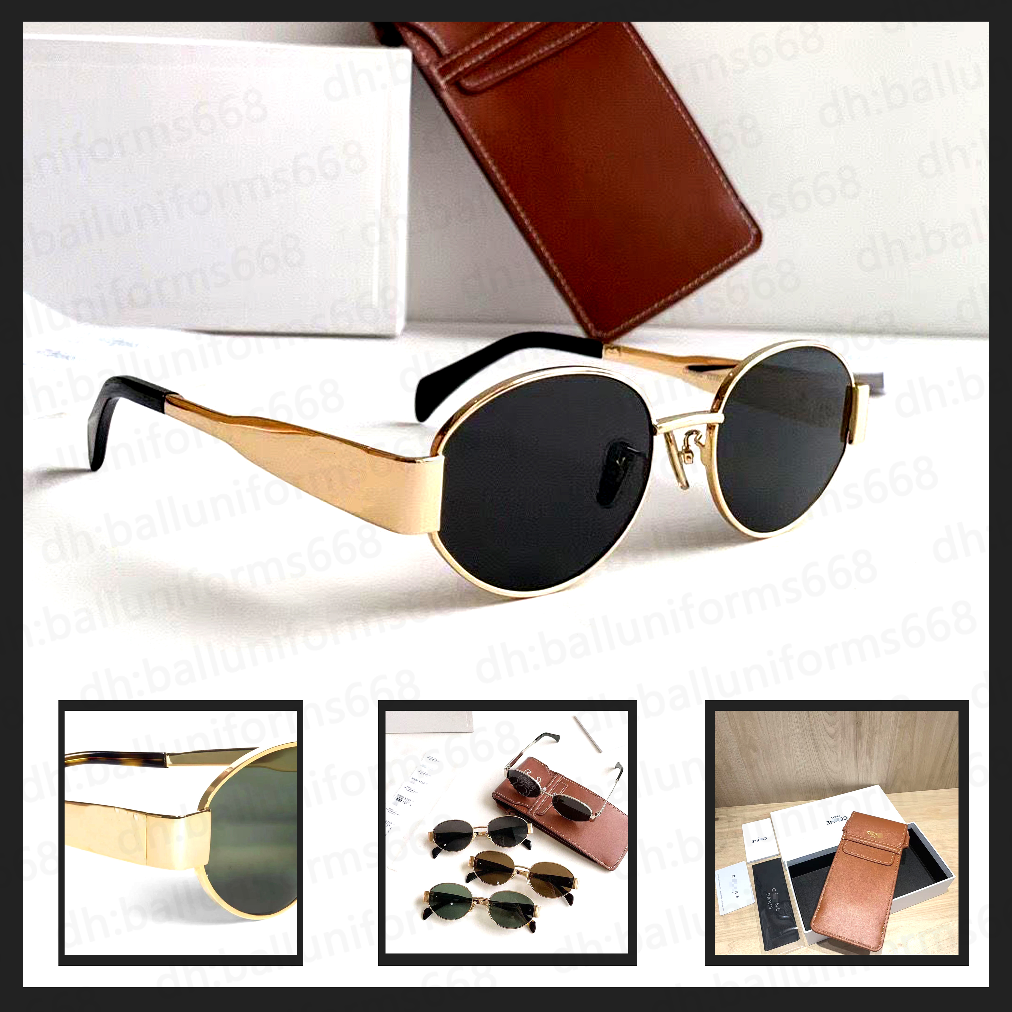 5A Womens Designer Sunglasses Retro Small Round Frame Arc de 40235 Oval Frame Sunglasses for Women Metal Mirror Legs Green Lens Fashion Luxury Men Glasses