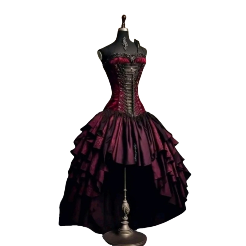 Vintage Victorian Prom Dresses Black And Burgundy High Low Special Occasion Dress Pleats Tiered Corset Gothic Evening Gown 2025 Cosplay Masquerade Dre