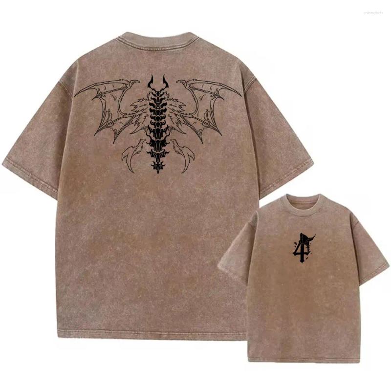 Shirts Men's Washed T-Shirts Summer Anime Bleach Print Tee Casual Cotton Punk Gothic Vintage Hip Hop Top