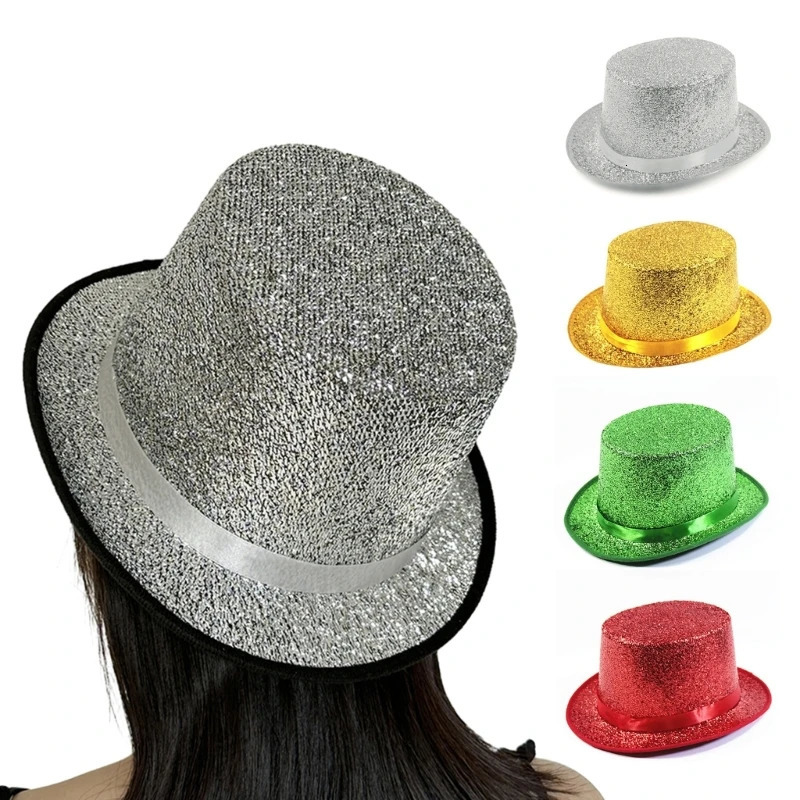 Glitter Top Hat Wide Brim Fedora Carnivals Holiday Short Magician Costume for Outdoor Gatherings 250118