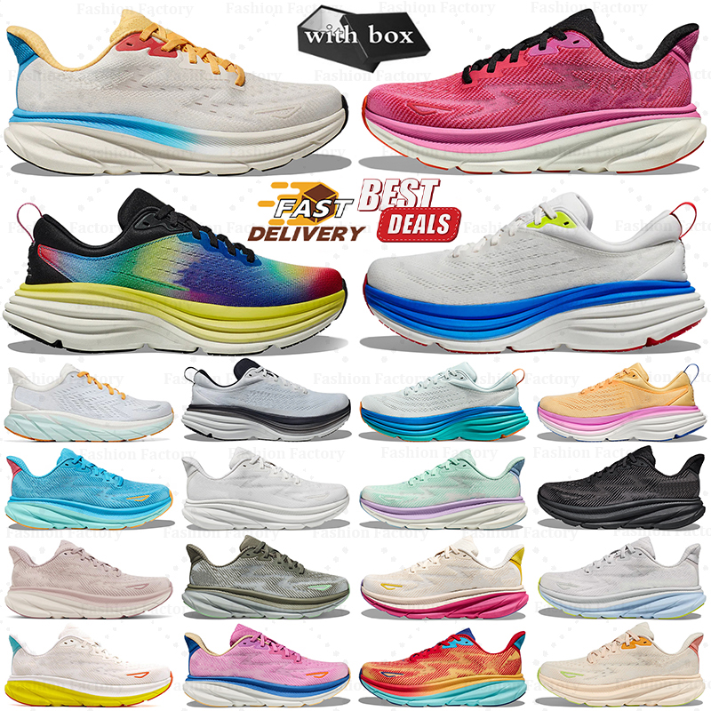 With Box clifton 9 bondi 8 kawana for mens womens running shoes designer sneakers pink triple black white blue grey purple orange men womens outdoor trainers sneakers