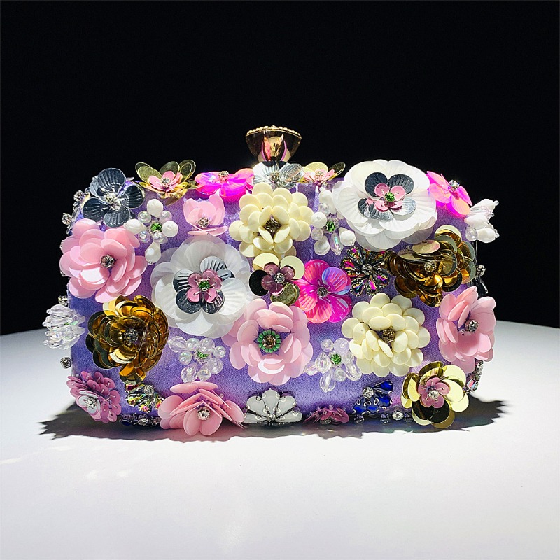 Fashion Evening Bag Ladies Handmade Flowers Beaded Bag Banquet Wedding Party Bag