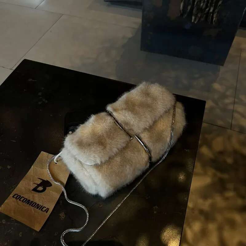 Fluffy Clutch Women Handbag Chain Shoulder Crossbody Paper Clip Bag Winter Wallet