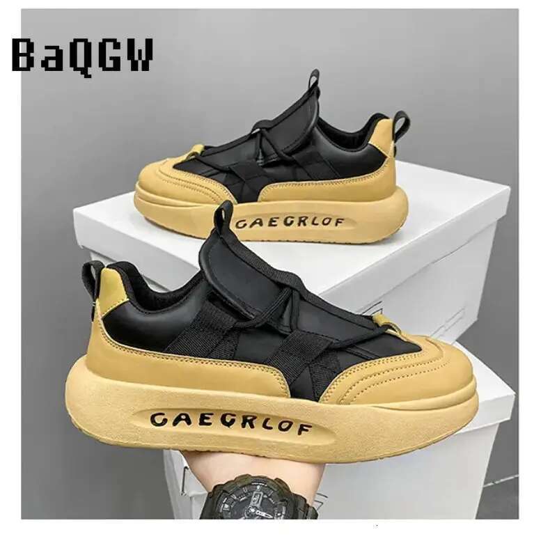 Men Fashion Running Designer Leather Patchwork Breathable Height Increased Platform Chunky Sneakers Loafers Shoes