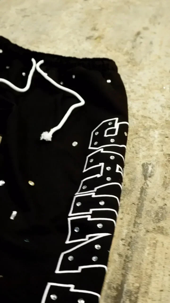 Y2k Gothic Agate Seoned Rheinstone Embroidered Wide Leg Pants Harajuku Loose Stretch Jogging Casual Pants Mens and Womens Sports Pants 250121