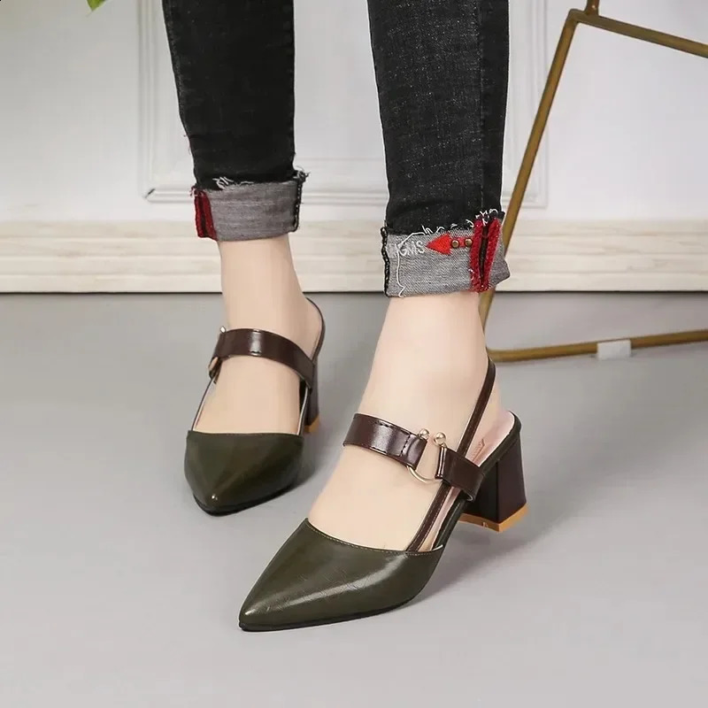 Women Sandals Summer Pointy Chunky Plus Size Fashion High Heels Shoes Zapatos De Mujer 250117BJ - view 6