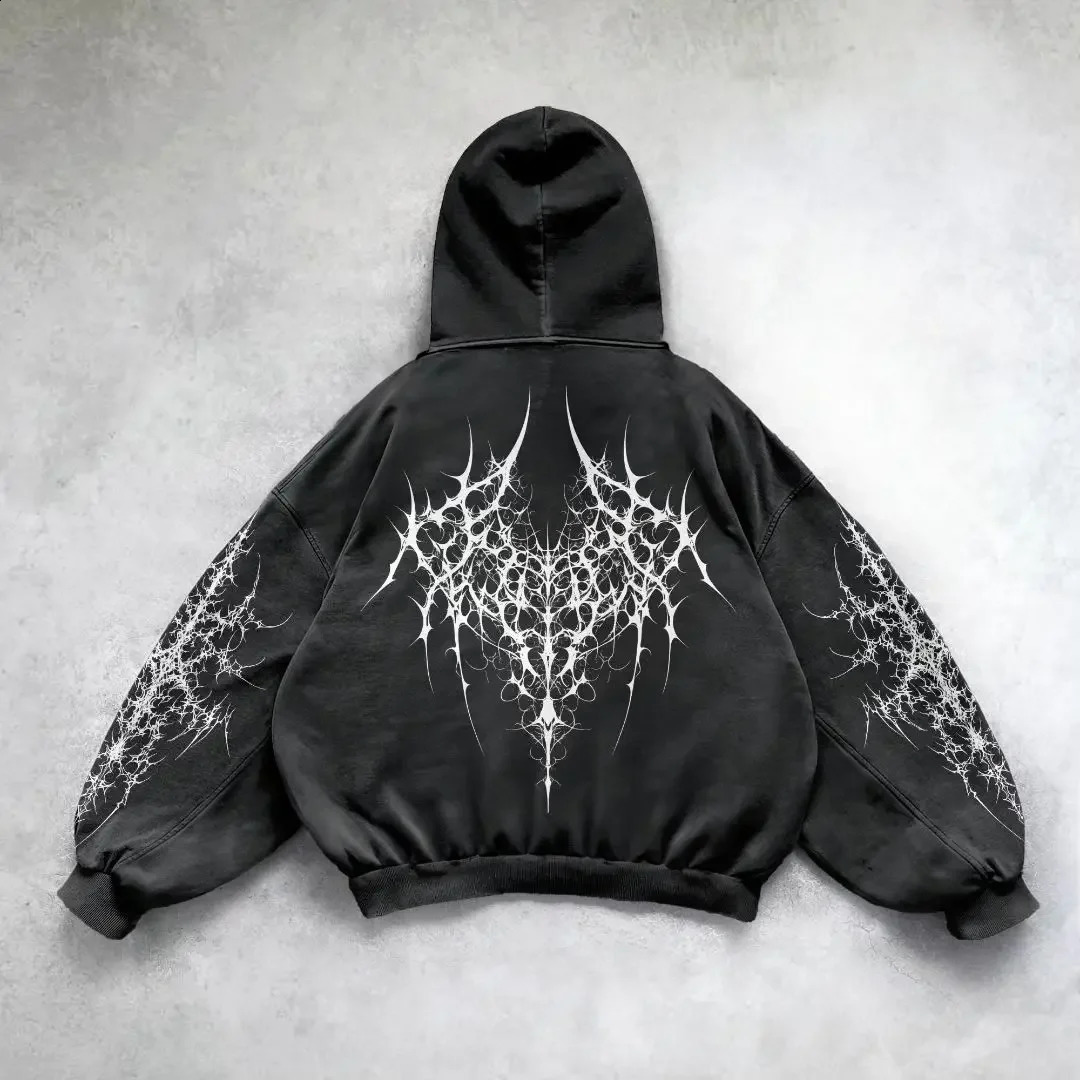 Gothic punk oversized graphic printed black hoodie loose Harajuku long sleeved pullover mens and womens sportswear tops Y2K hoodie
