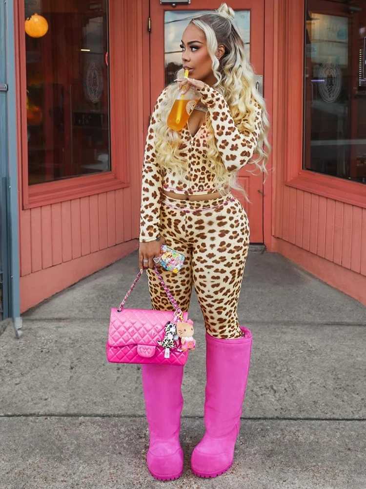 Women's Two Piece Pants Leopard Print Two Piece Set Women Spring 2025 Strt Clothing Y2k Fashion Tracksuit Long Slve Zip Hoodie Crop Tops Pants Se