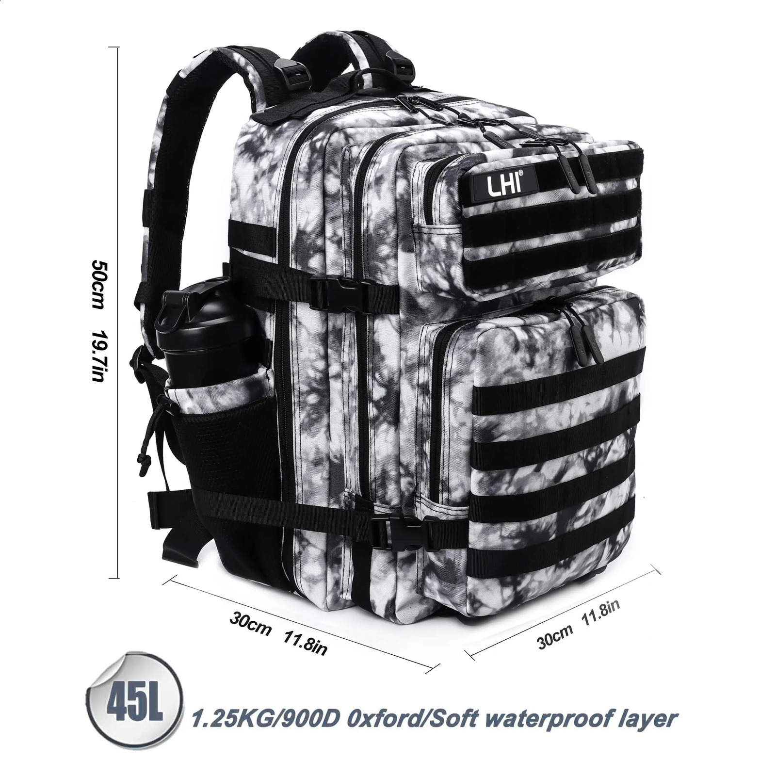 LHI 45L Mens and Womens Tactical Backpack Large Sports Fitness Bag Outdoor Sports Hiking Survival Backpack with Bottle Rack 250109