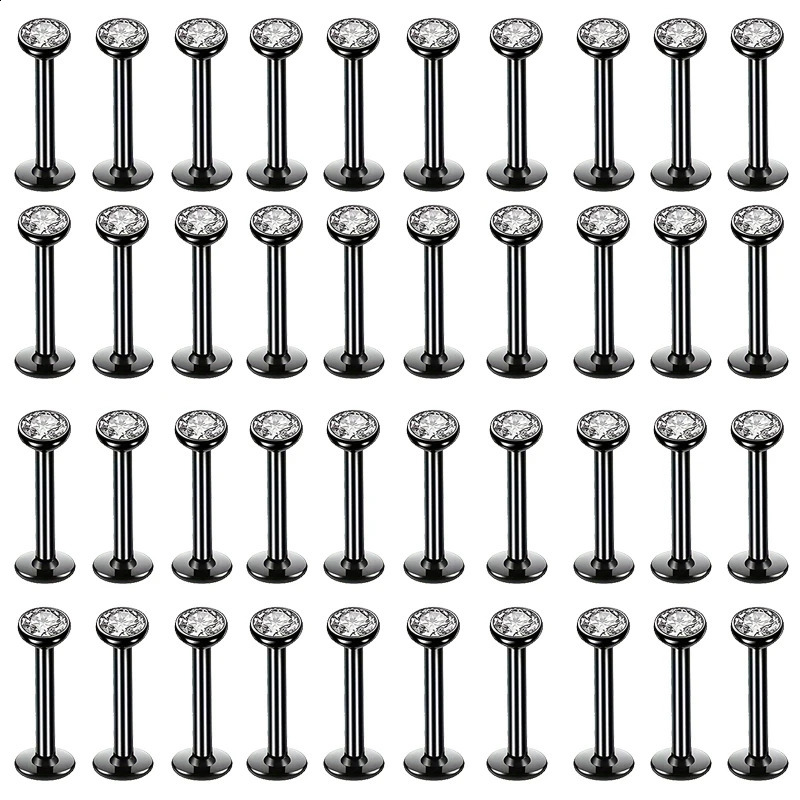 40Pcsset 316L Stainless Steel Labret Ear Studs Lip Rings Set Inlaid Shiny Simple Style Body Piercing Jewelry Gift 250110