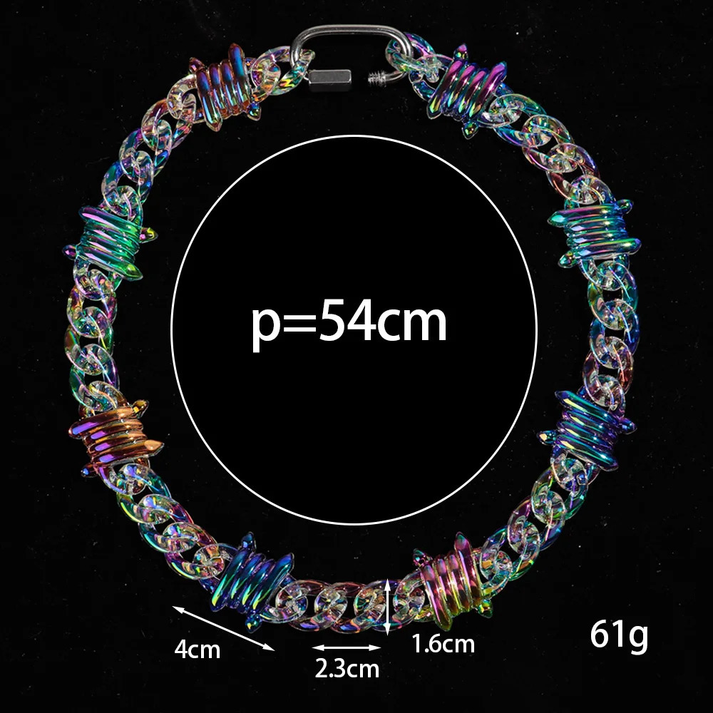 Punk Iridescent Clear Acrylic Chain Lock Pendant Necklaces for Men Women HipHop Spike Chain Collar Fashion Jewelry Gifts 250118
