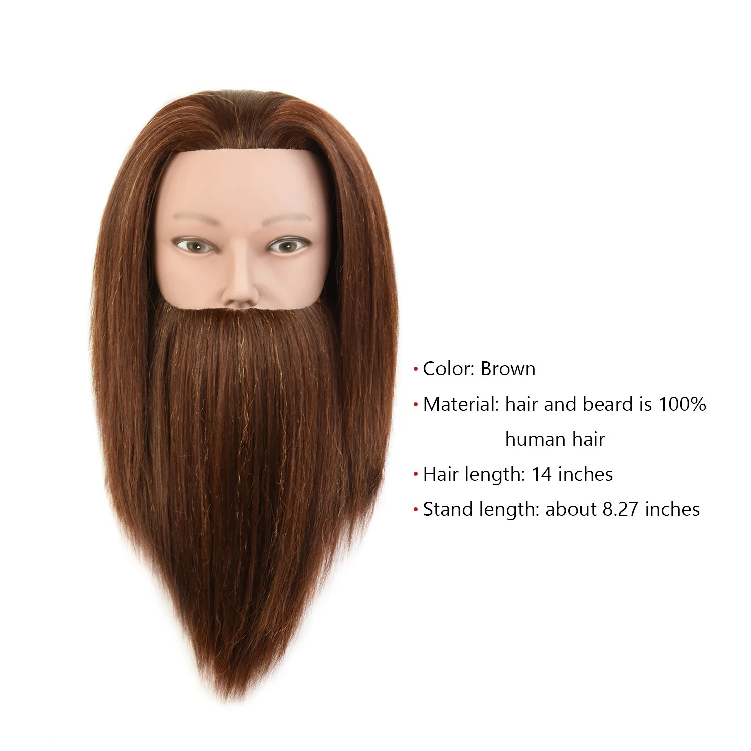 14inches Mannequin Head Training Male Human Hair with Beard Hairdresser Practice Doll Head for Hairstyles 250114