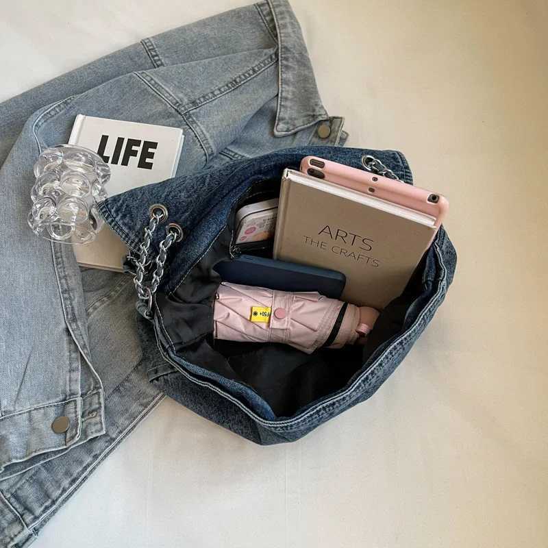 Fashion Luxury Women Washed Denim Canvas Lady Chain Shoulder Strap Messenger Bag Woman Satchel Handbag Purse Hobos Crossbody Bag Y250121