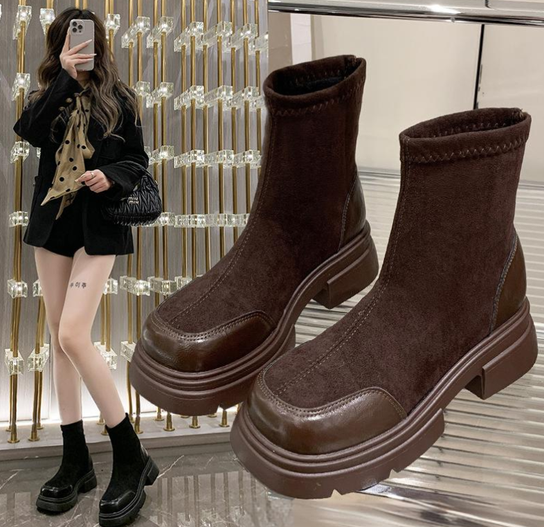 Women Boots Fashion Simple Design Versatile Solid Color High Heel Triple Black Brown fashion