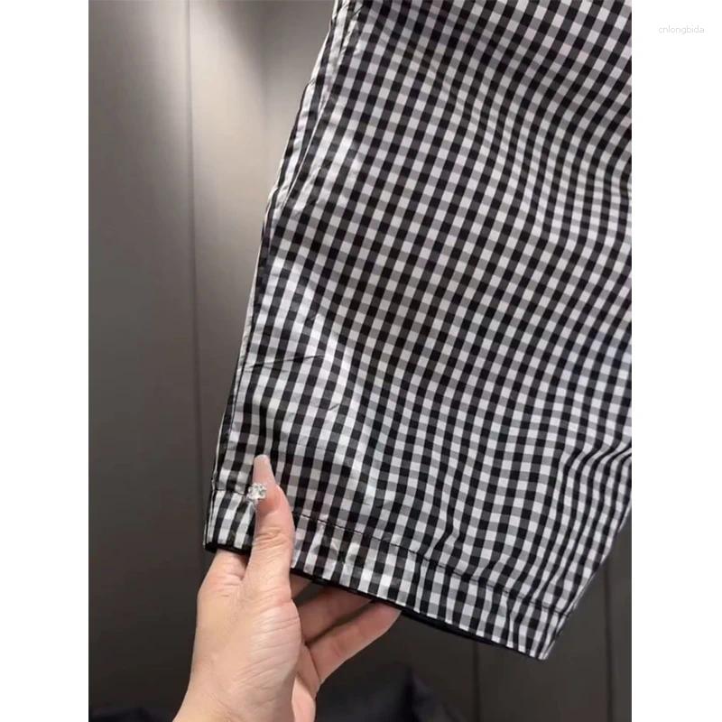 Plaid Print Summer Korean Style Clothes Men Elastic Waist Casual Male Shorts Fashion Vintage Slim Straight Beach Pants