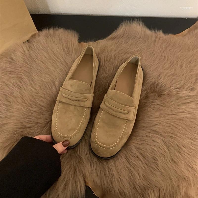 Retro Women Loafers Shoes Spring And Autumn New Style Roman Flat Heel Comfortable Versatile Slip On Cow Suede Women Flat Shoes