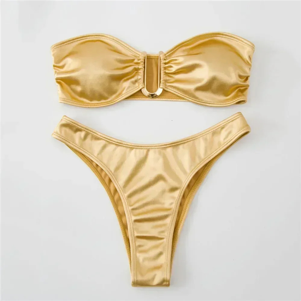 Sexy U Shaped Bandeau Bikinis Sets Mujer Strapless Swimwear Women Gold Swimsuit Bathing Suit Biquinis Brazilian Bikini Swim 2025 250118