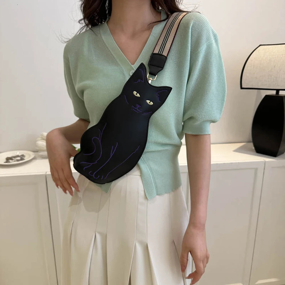 Novelty Cat Shape Crossbody Female Bag Cute Zipper Fashion Ladies Waist Bag Shoulder Bags Vintage Chest Waist Women Bag 250113