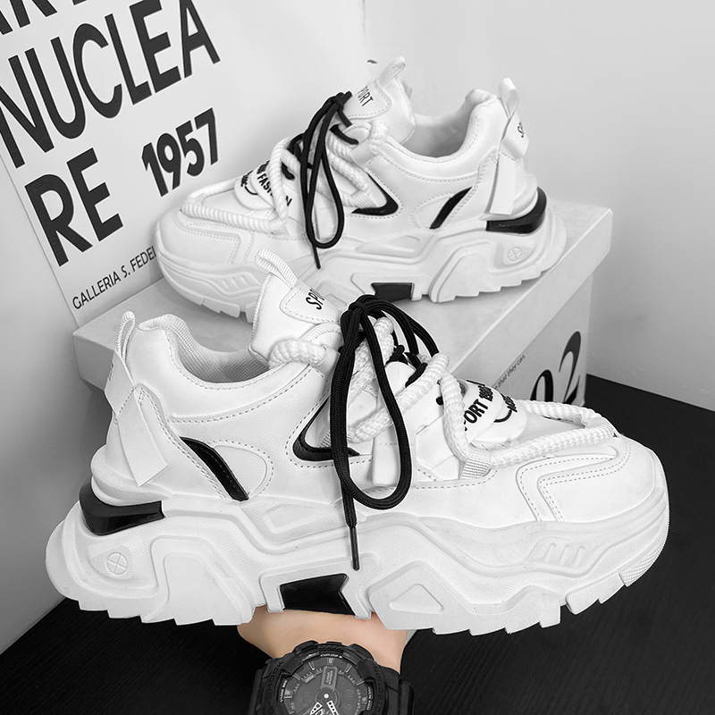 Men Sports Shoes Thick Sole Fashion Simple Design Versatile Triple Black White Green Free shipping