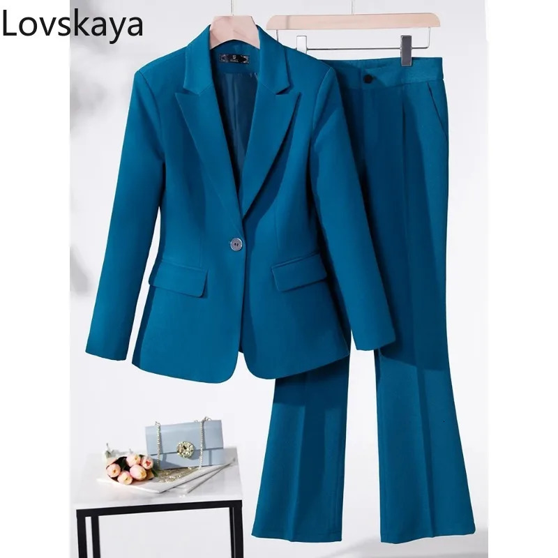 Business Work Wear 2 Piece Set Purple Blue Red Black Long Sleeve Blazer And Trouser Women Pant Suit Formal 250122