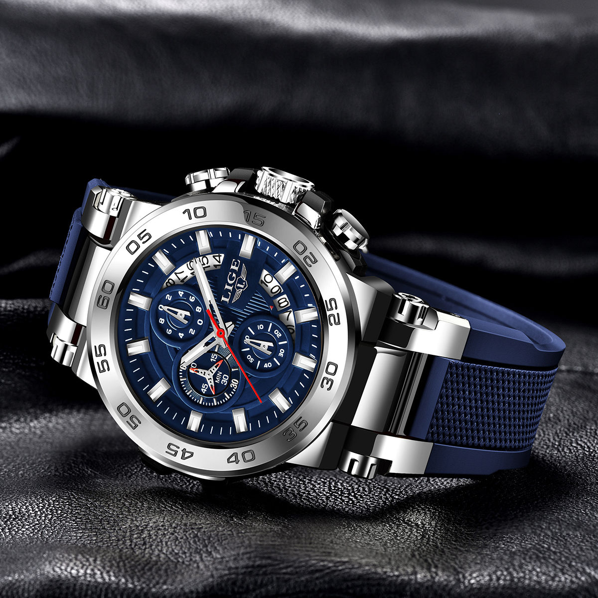 LIGE Men's Quartz Watch Multi-function Chronograph Men's Sports Watch Life waterproof premium three-eye six-pin watch Watch for teenagers an