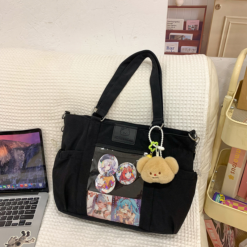 Womens Handbag Canvas Large Capacity Splicing Work Shoulder Casual Sweet Fashion School Bag 240904