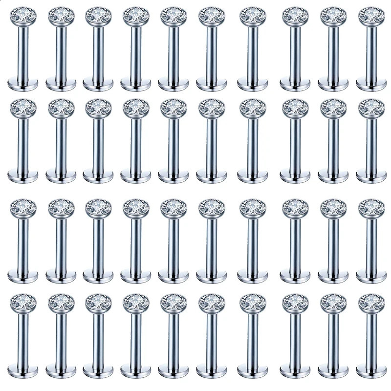 40Pcsset 316L Stainless Steel Labret Ear Studs Lip Rings Set Inlaid Shiny Simple Style Body Piercing Jewelry Gift 250110