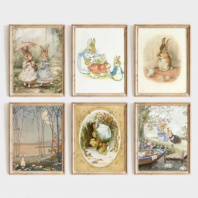 Peter Rabbit Beatrix Vintage Cute Bunny Fairy T Illustration Poster Canvas Painting Wall Art Picture Girls Ro He Decor Y250122