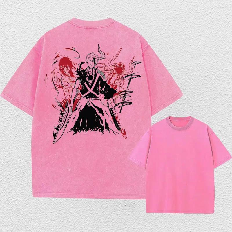 Shirts Men's Washed T-Shirts Summer Anime Bleach Print Tee Casual Cotton Punk Gothic Vintage Hip Hop Top