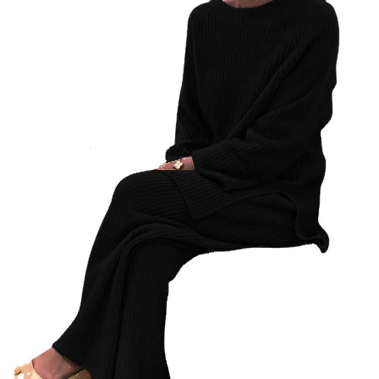 Womens Knit Lounge Sets Sweater Home Street Daily Basic Pure Simple Soft Sport Sweater Pant Fall Winter Round Neck Long Sleeve 250116