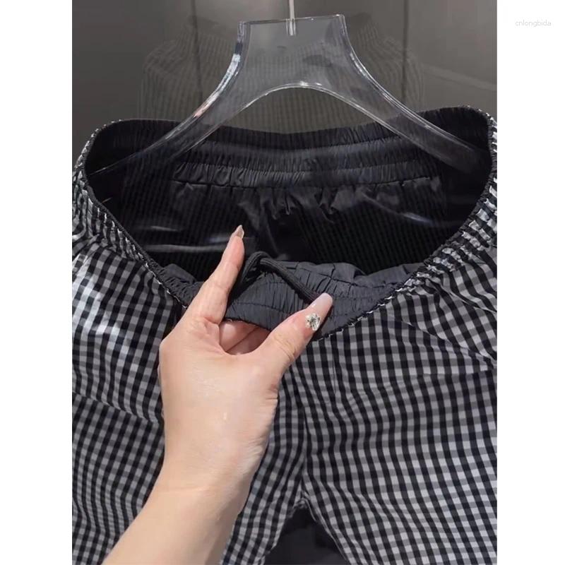 Plaid Print Summer Korean Style Clothes Men Elastic Waist Casual Male Shorts Fashion Vintage Slim Straight Beach Pants