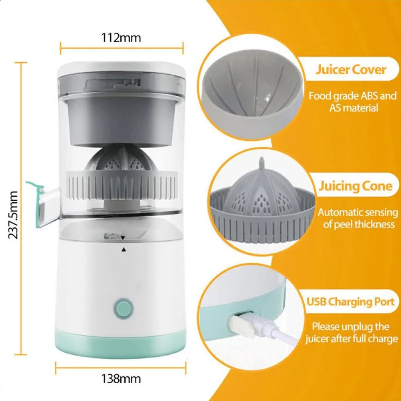 Electric Juicer Rechargeable - Citrus Juicer Machines with USB and Cleaning Brush Portable Juicer for Orange Lemon Grapefruit 250120
